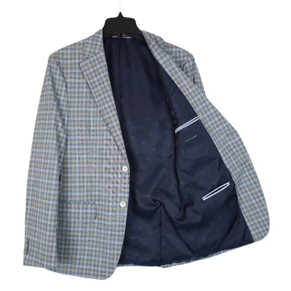 Tommy Hilfiger Men's Modern-Fit Flex Stretch Sport Coat Blue Tan Check 38R NWT - Picture 2 of 7